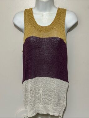 Kensie Pieces Color Block Knit Tank Gold Purple Cream Size M Lightweight Top